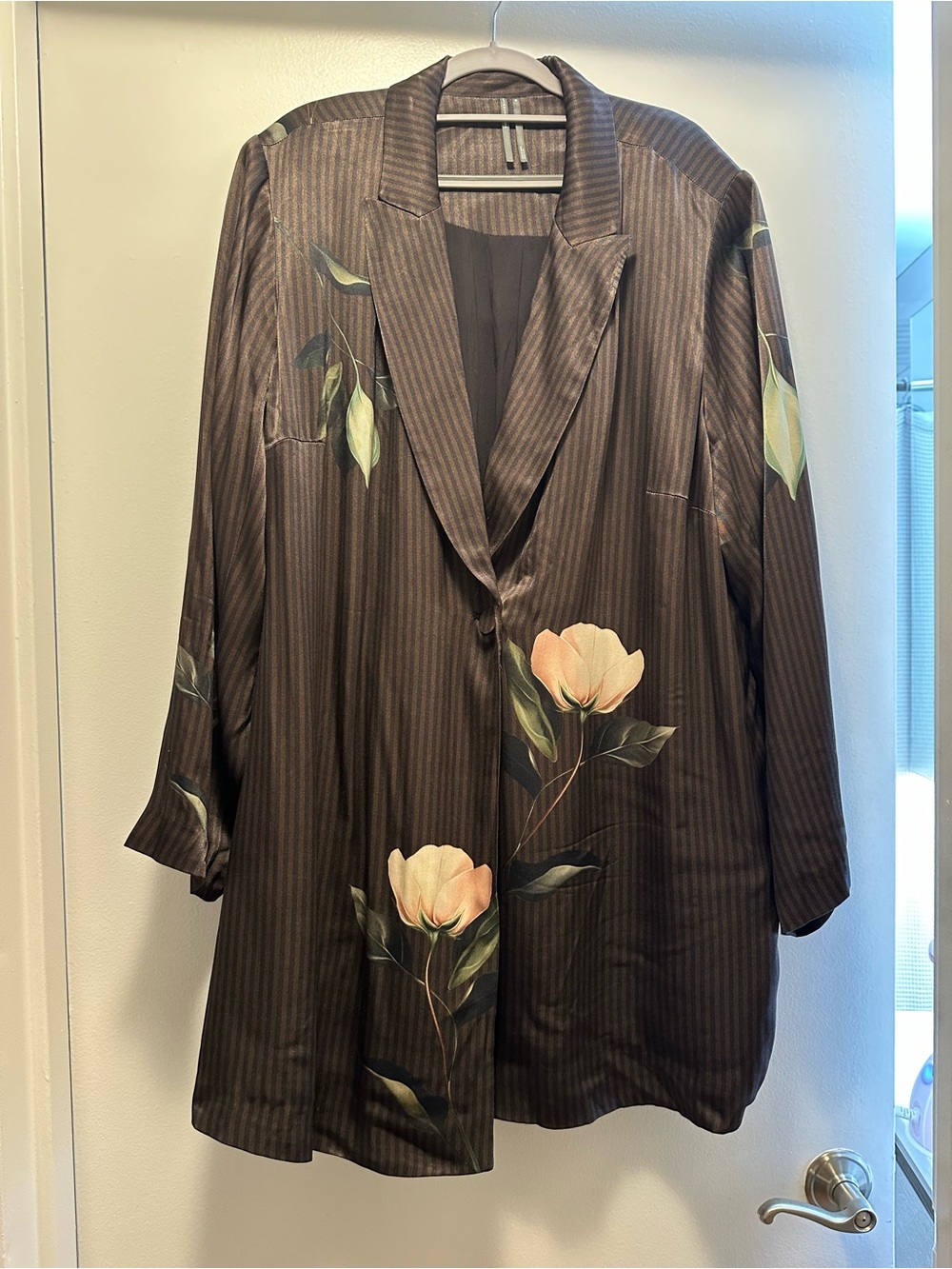 Anthropologie Brown Striped Satin Blazer